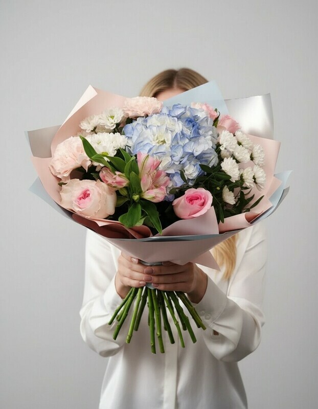 Букет с гортензией "Голубые небеса", стандартный