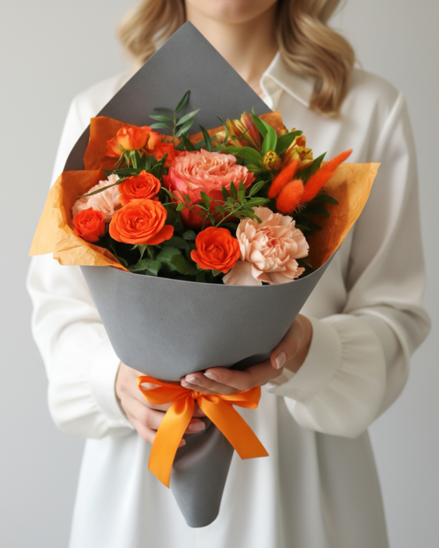 Букет с пионовидной розой "Летняя ночь", стандартный