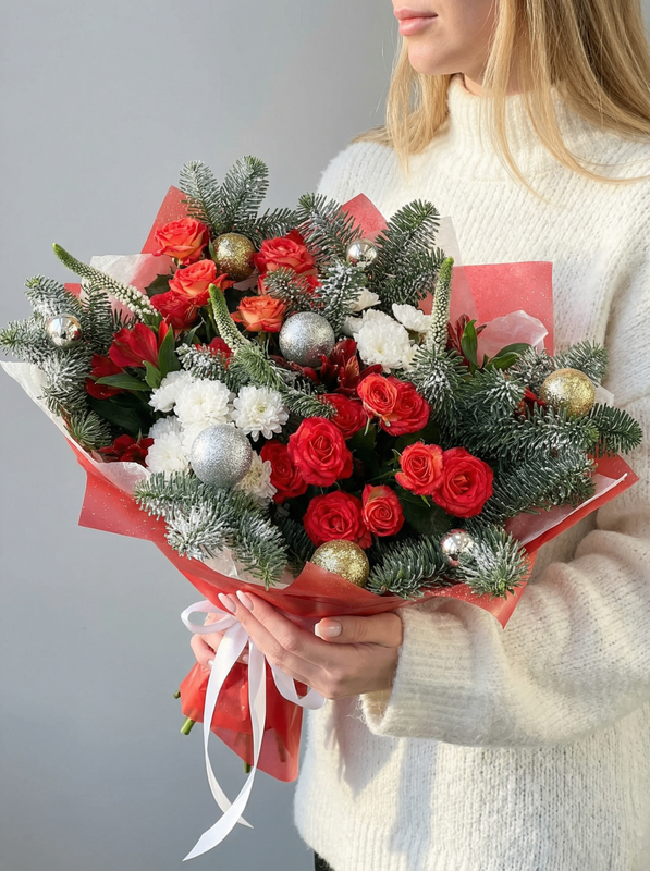 Buket "Zimnij son" s datskoj el_yu, nobilisom i shishkami, buket "zimnij son" s datskoj el_yu, nobilisom i shishkami