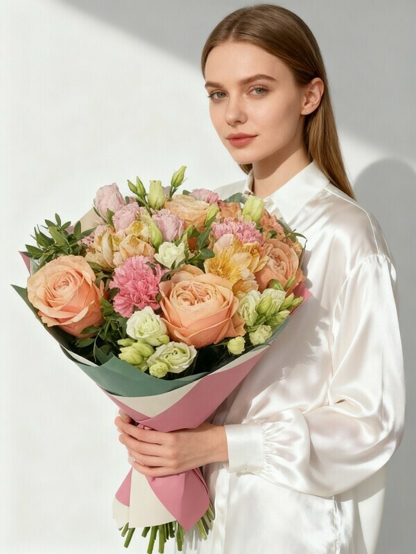 Букет с пионовидными розами "Жемчужина красоты", премиум