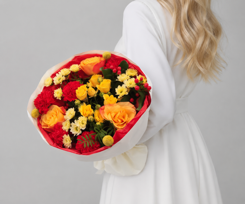 Bouquet with roses and chrysanthemum Radiant beauty, standart