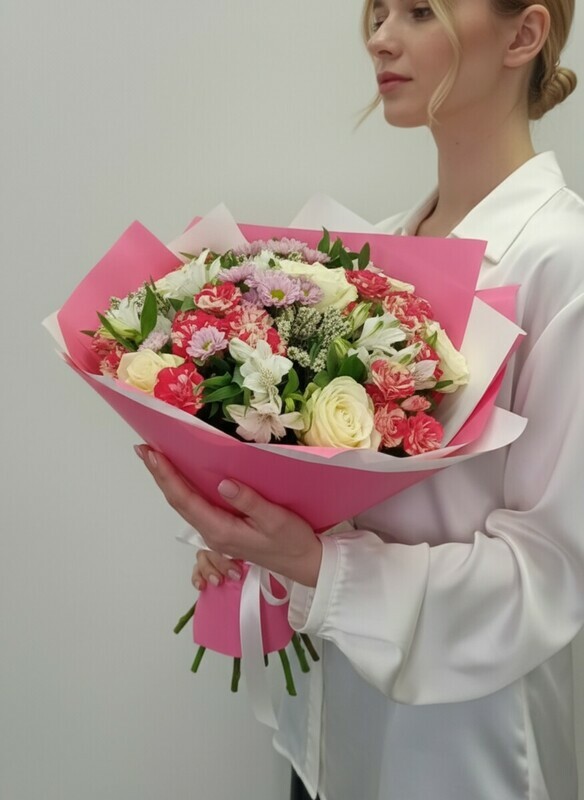 Букет с хризантемой "Комплимент королеве", стандартный