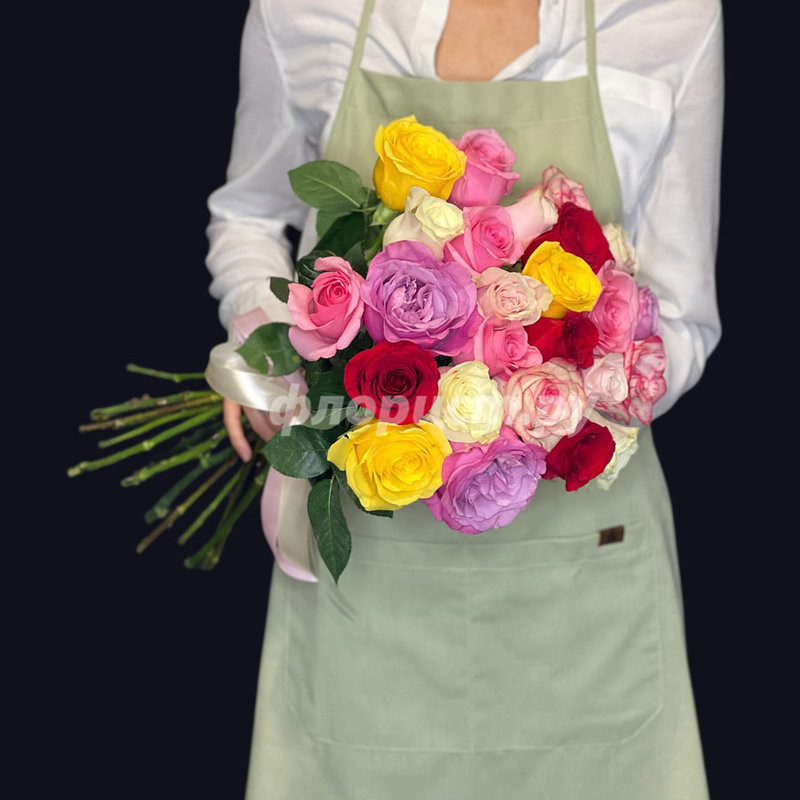 Букет Разноцветных Роз, 25 роз