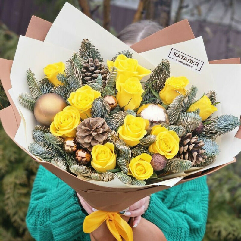 букет с желтой розочкой, стандартный