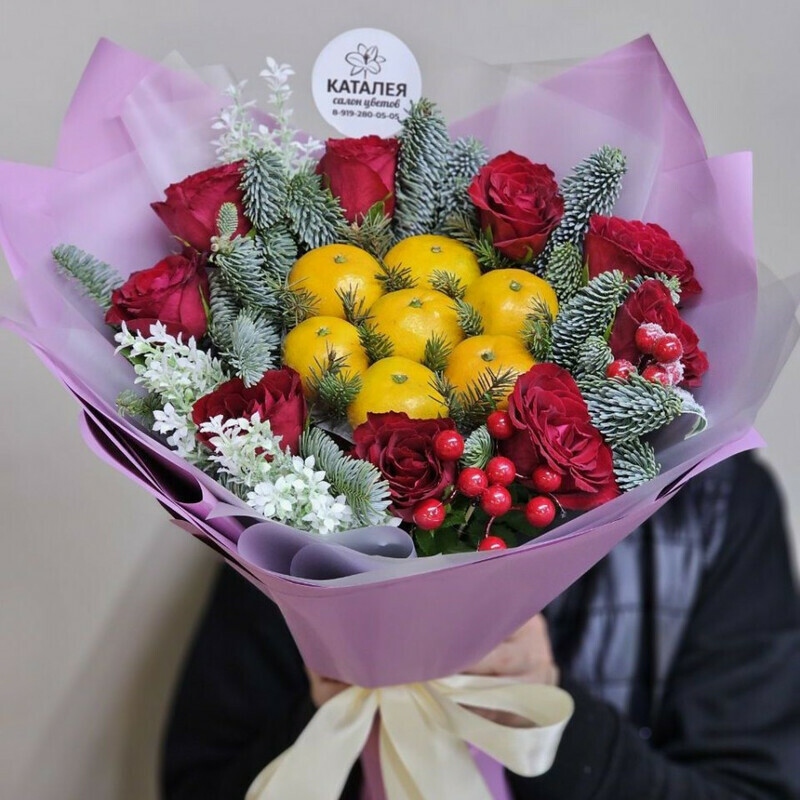 новогодний букет с мандаринками, стандартный