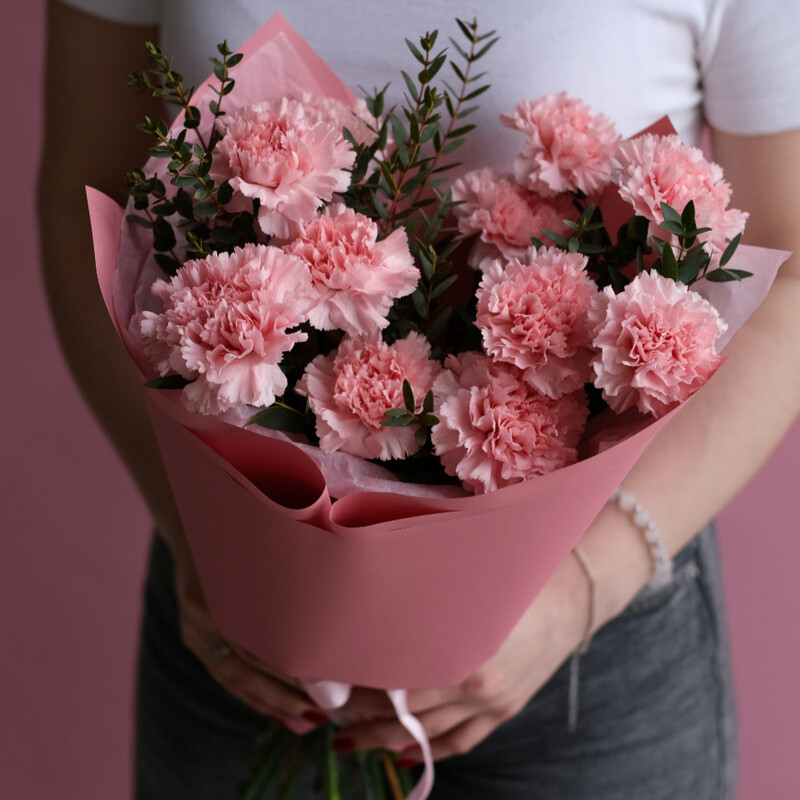 Монобукет из розовой гвоздики, 11 шт, уменьшенный