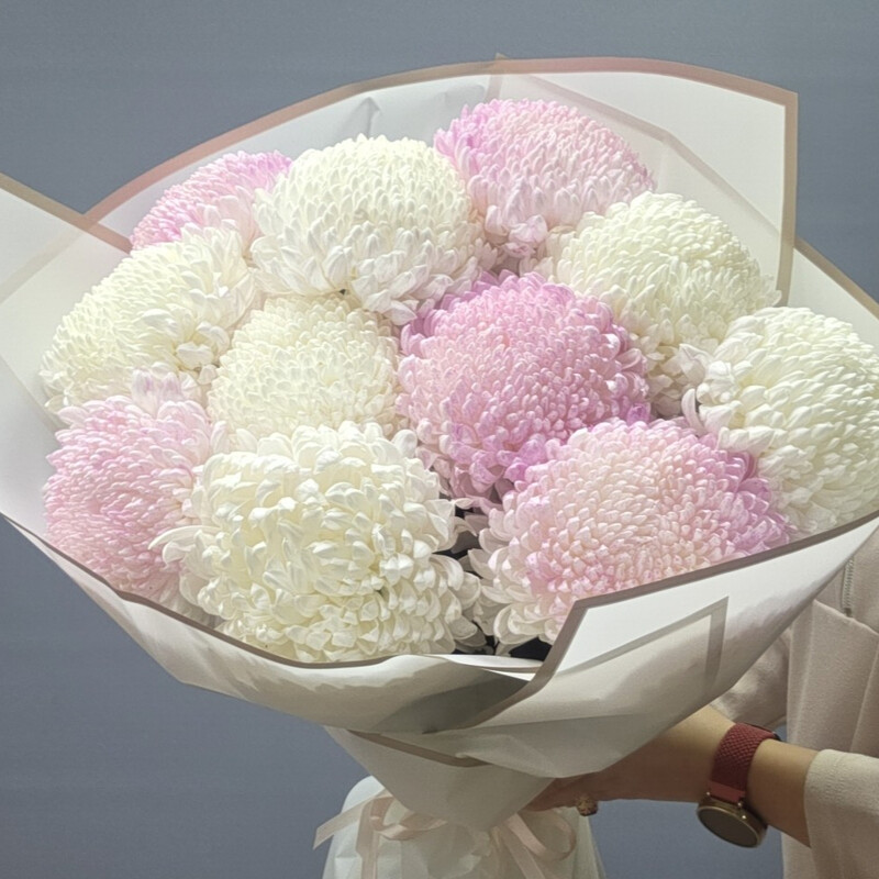 Зефирный букет из 11 хризантем, 11 одиночных хризантем