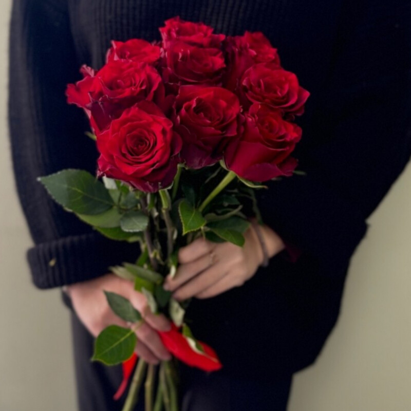 9 импортных роз под ленту, 9 импортных роз