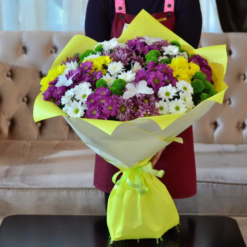 Моно букет из 25 хризантем, стандартный