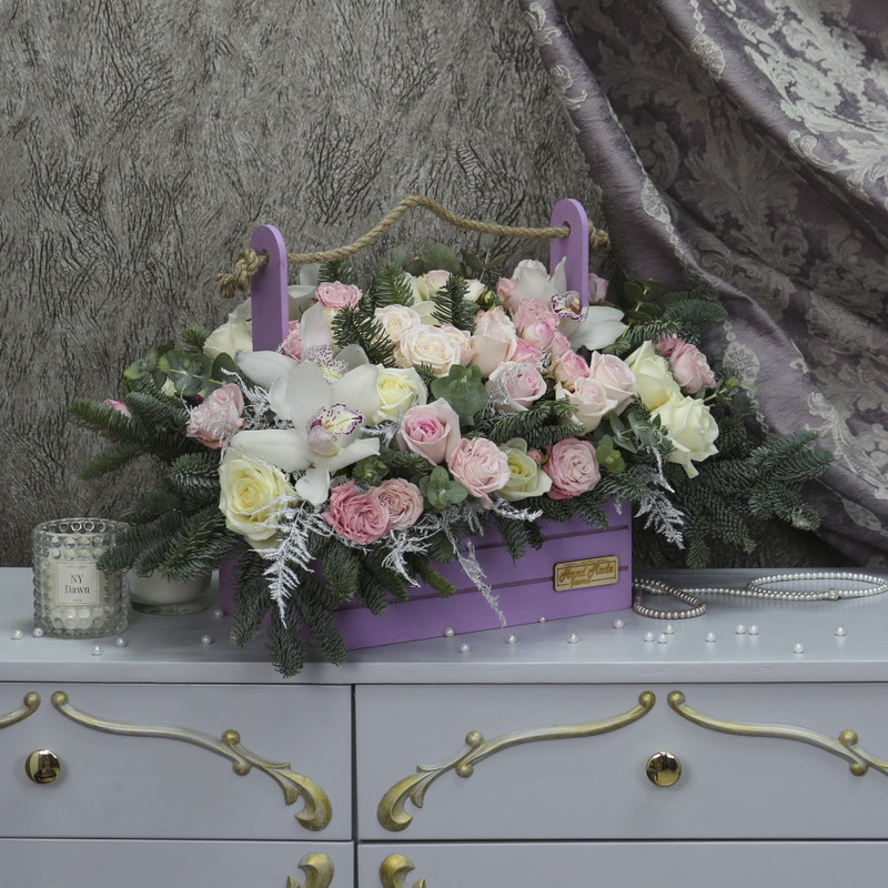 Зимняя композиция в ящике "Новелла", стандартный