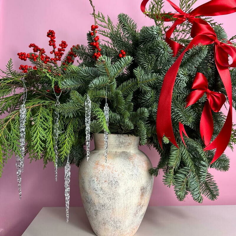 Ваза с хвойным миксом «Ледовая рябина», премиум