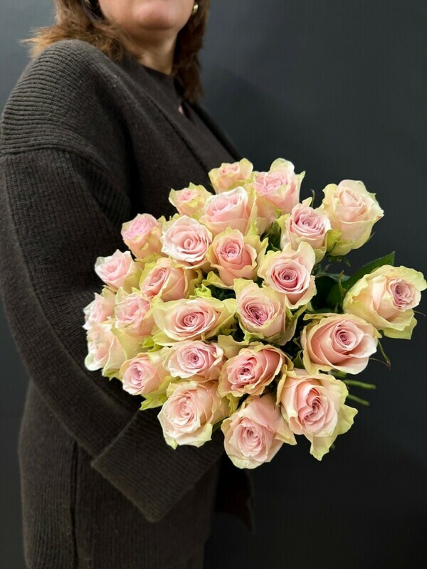 25 nezhno-rozovih roz pod lentu, 25 nezhno-rozovih roz pod lentu