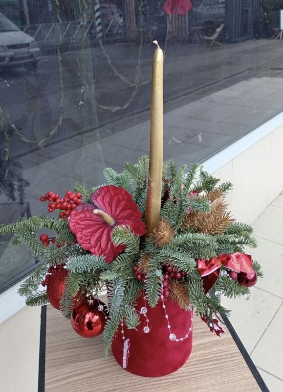 Новогодняя композиция в красной коробке, стандартный