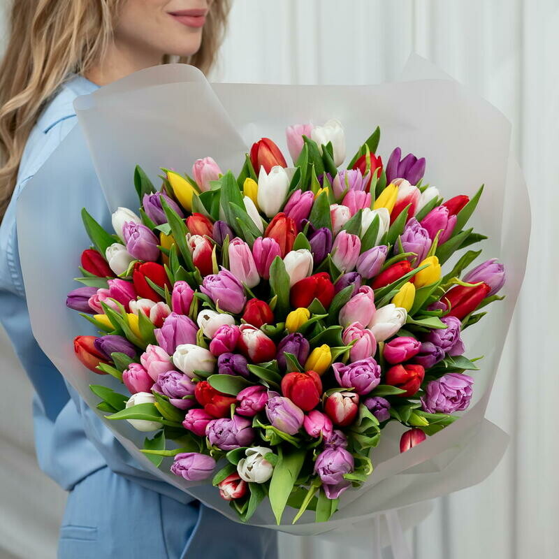 Букет из 101 разноцветного тюльпана , 101 шт