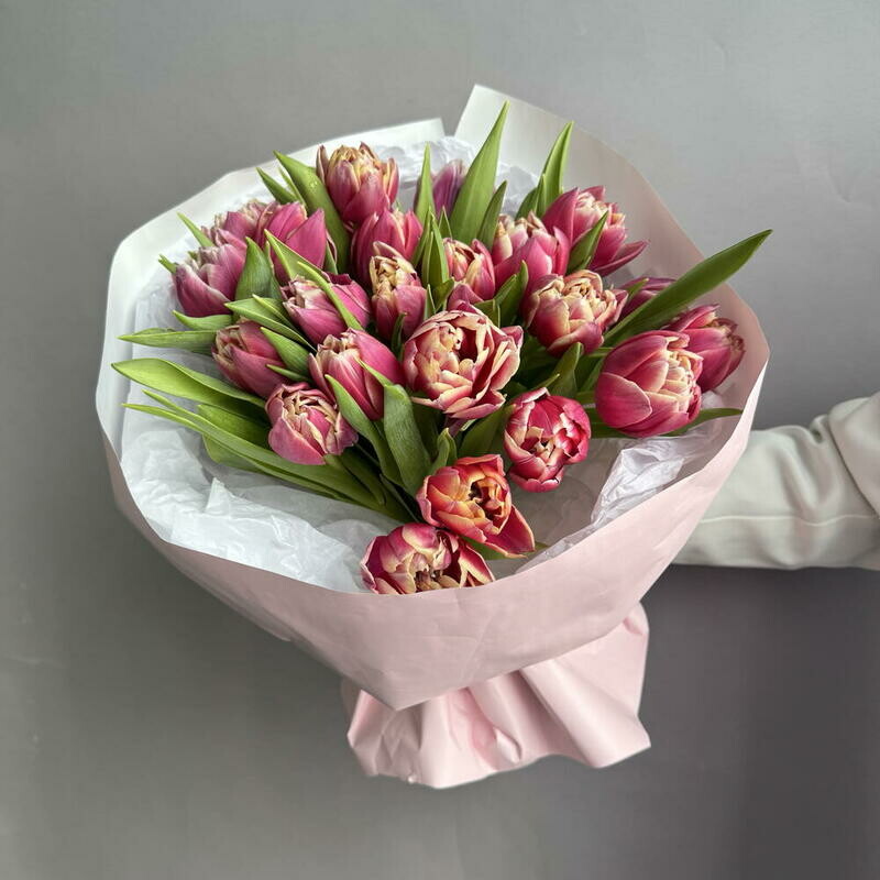 Букет из 25 пионовидных тюльпанов в упаковке, 25 шт