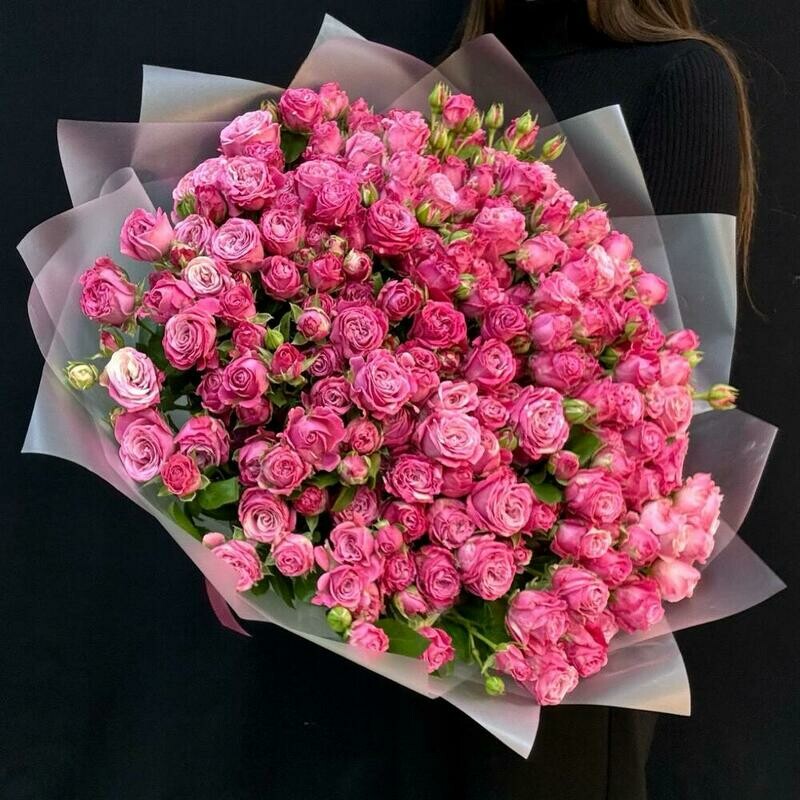 Букет из 41 пионовидной кустовой розы в упаковке , 41 шт