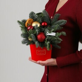 Новогодняя композиция в коробке с датской елью