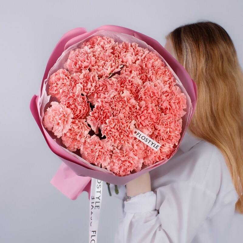 Нежный букет 25 розовых гвоздик , нежный букет 25 розовых гвоздик 