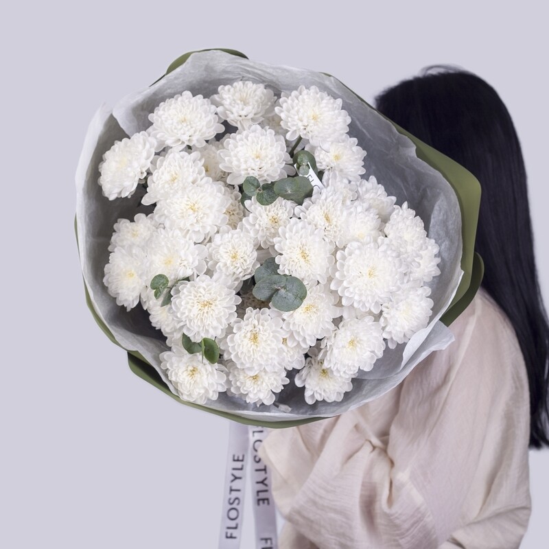 Белая хризантема Алтай букет из 7 веток, белая хризантема алтай букет из 7 веток