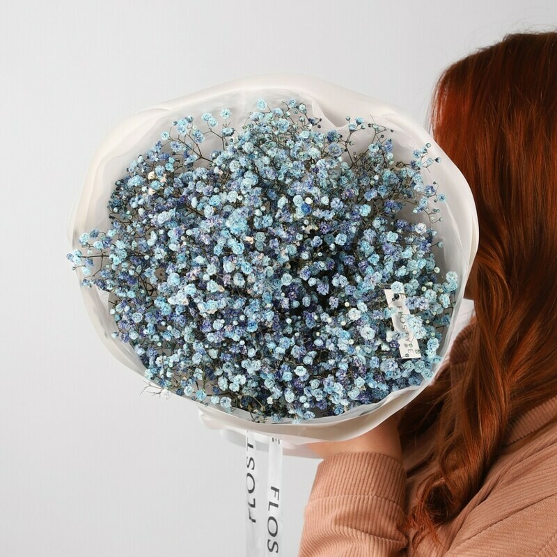 Buket iz 5 vetok goluboj gipsofili, buket iz 5 vetok goluboj gipsofili