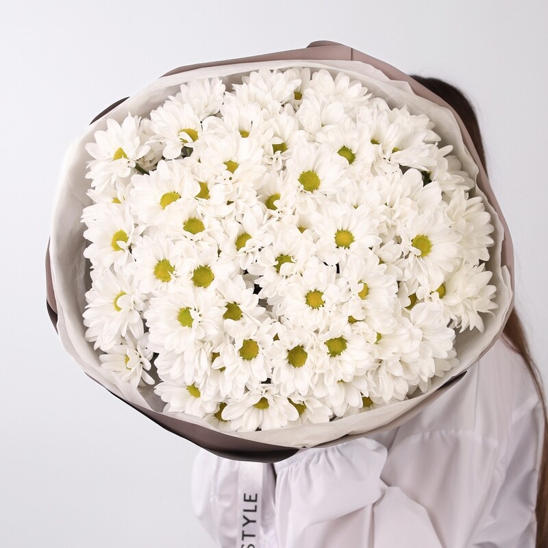 Воздушный букет из 15 ромашковых хризантем, воздушный букет из 15 ромашковых хризантем