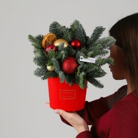 Новогодняя композиция в коробке с датской елью
