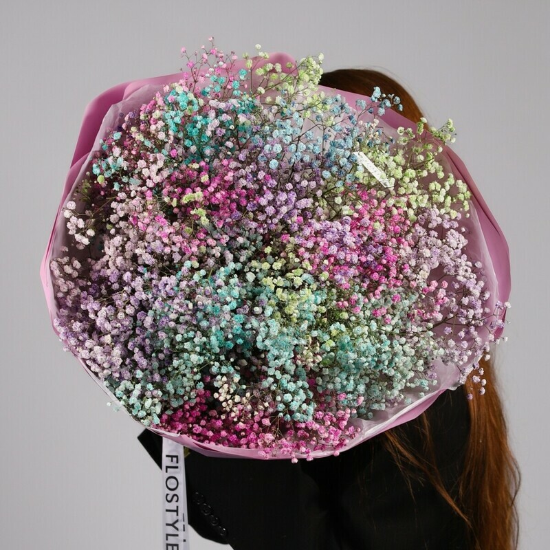 Buket iz 15 vetok raduzhnoj gipsofili, buket iz 15 vetok raduzhnoj gipsofili