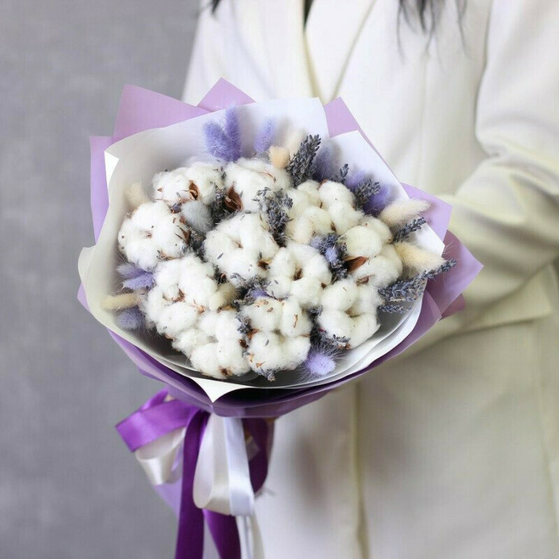 Bouquet of dried flowers made of cotton and lavender Moment, standart