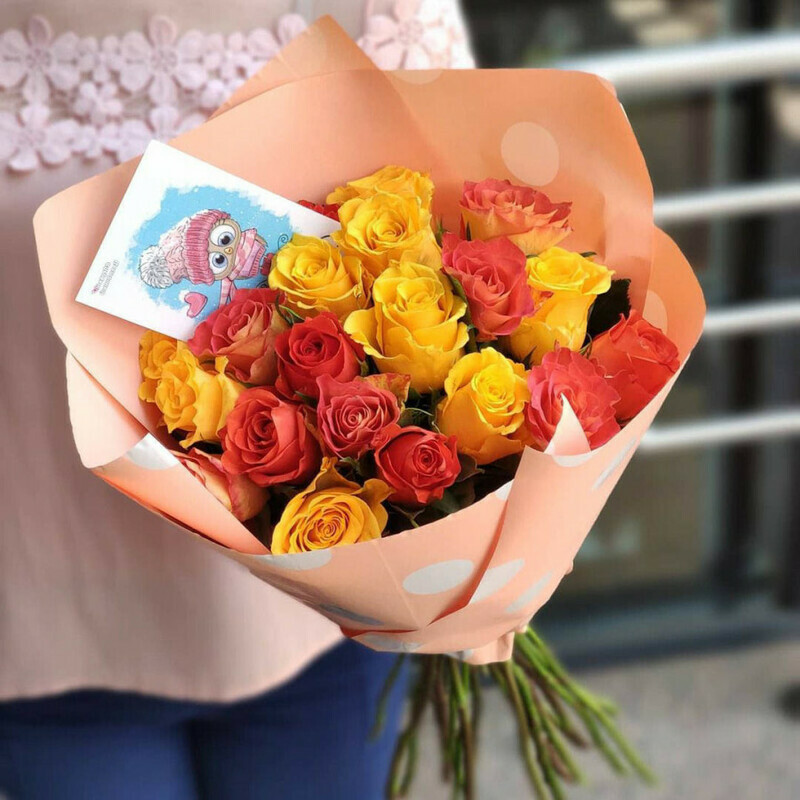 Bouquet of roses in bright design, standart