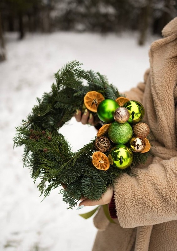 Венок для дома с игрушками и дольками апельсина FT1170, стандартный