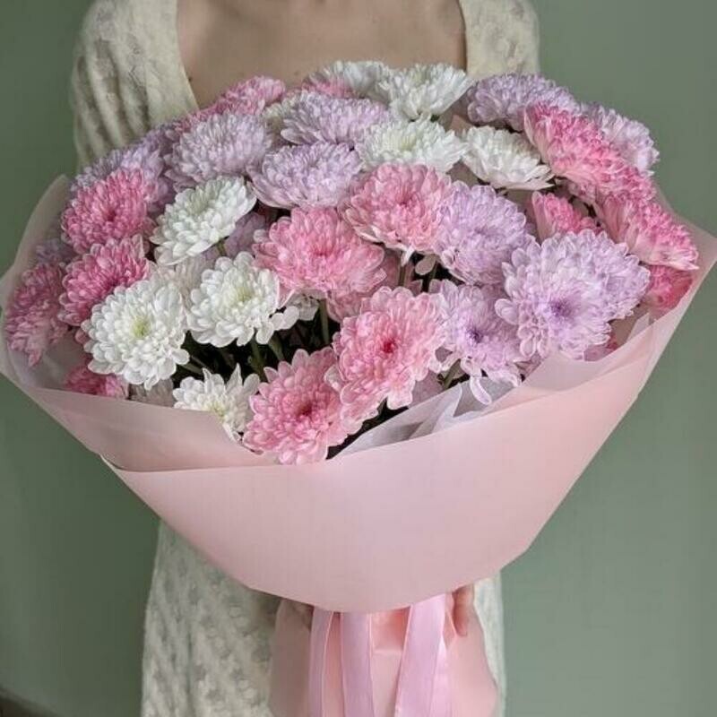 Нежный букет из 11 хризантем, нежный букет из 11 хризантем