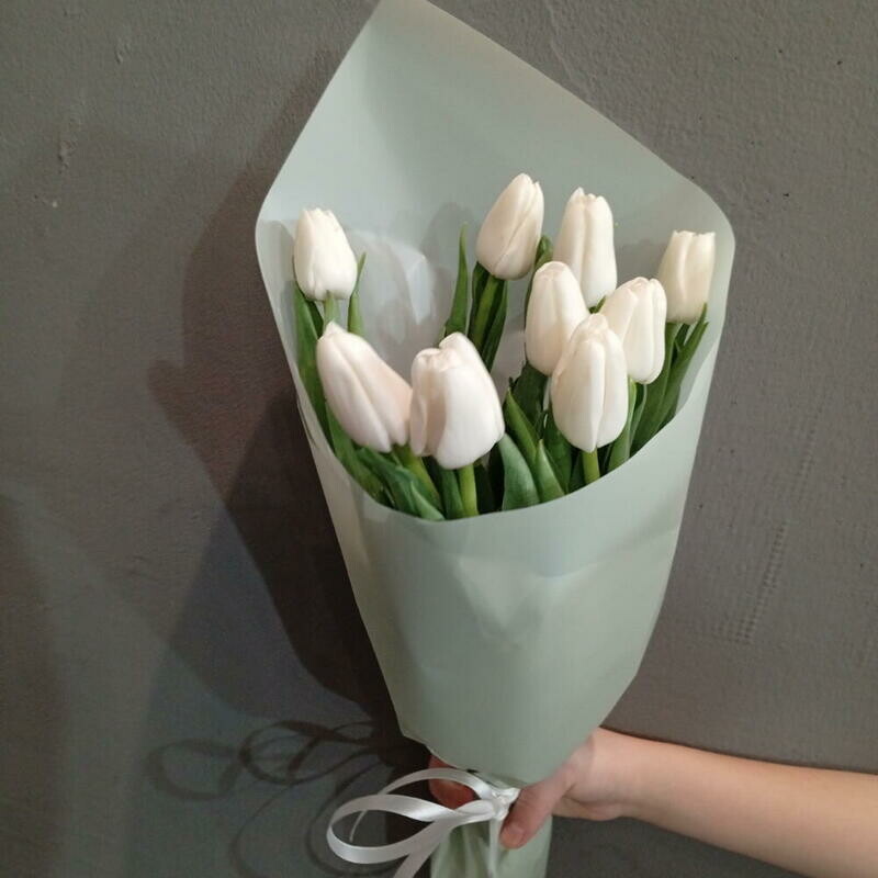 9 шт Белых тюльпанов, 9 шт белых тюльпанов
