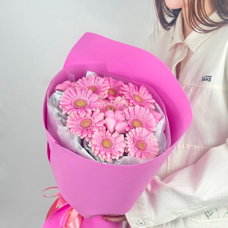 Букет из розовых гермини, 9 гермини