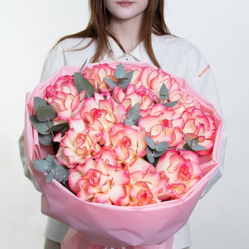 Розовый зефир, 15 роз