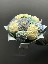 Svezhij briz - buket iz 11 gortenzij v upakovke