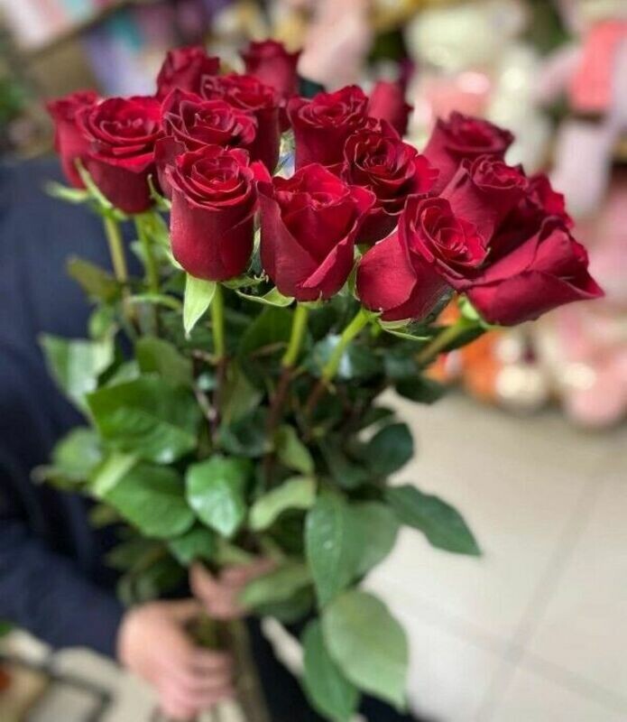 25 шт Роза красная Эквадор, высота 90см, лента атласная, 15 шт роза красная эквадор, высота 90см, лента атласная