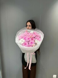 Buket Rozovaya Mechta s kustovoj Hrizantemoj i hlopkom