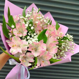 Альстромерии розовые с гипсофилой