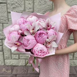 Bouquet with peonies and orchids "Everything for you"