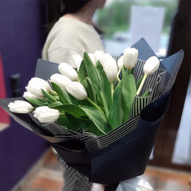 Bouquet with white tulips "Black and white cinema"