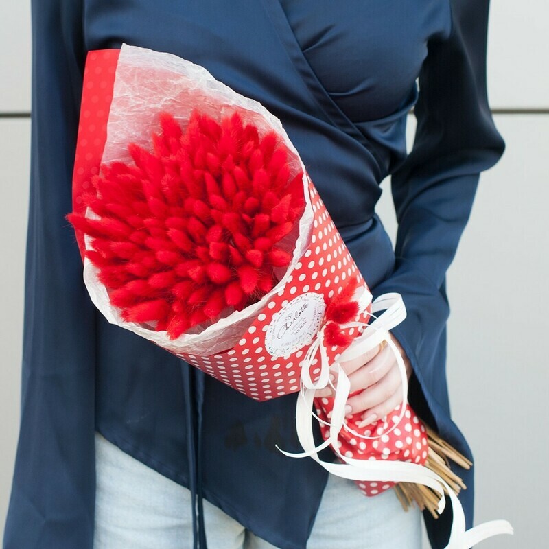 Букет сухоцветов "Красный лагурус", стандартный