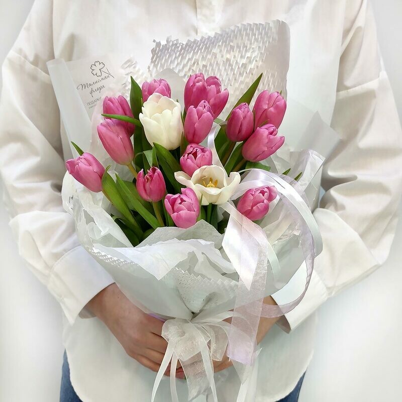 Розовые и белые тюльпаны 15, стандартный