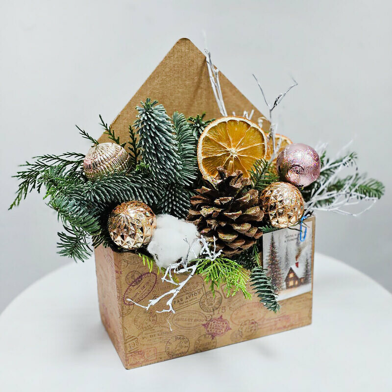 Письмо зимнее с хвоей и шишками, стандартный