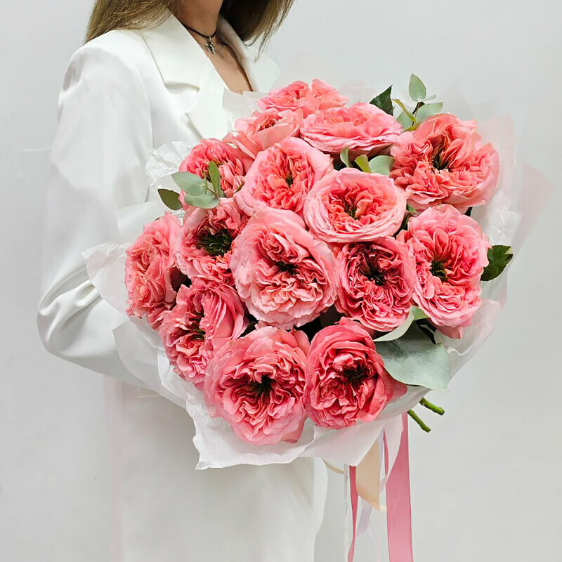 Пионовидные розы мандарин 15 шт, пионовидные розы мандарин 15 шт