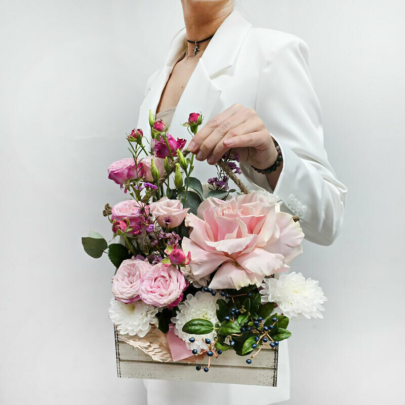 Красивый ящик с цветами Маме, стандартный