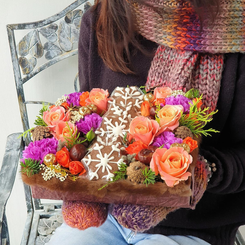 Новогодняя композиция с печеньем Рождественская сладость, стандартный