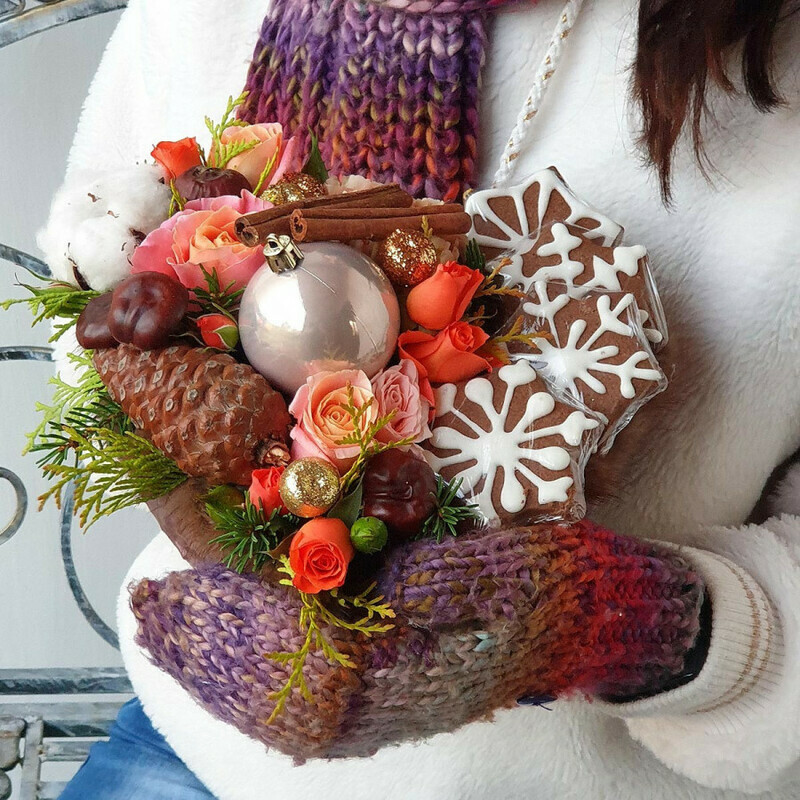 Новогодняя композиция сердце с печеньем Рождество, стандартный