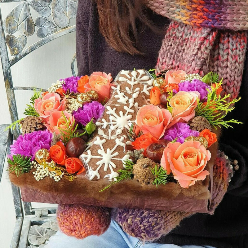 Новогодняя композиция с печеньем Рождественская сладость, стандартный