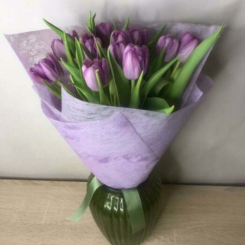 11 пионовидных сиреневых тюльпанов, стандартный