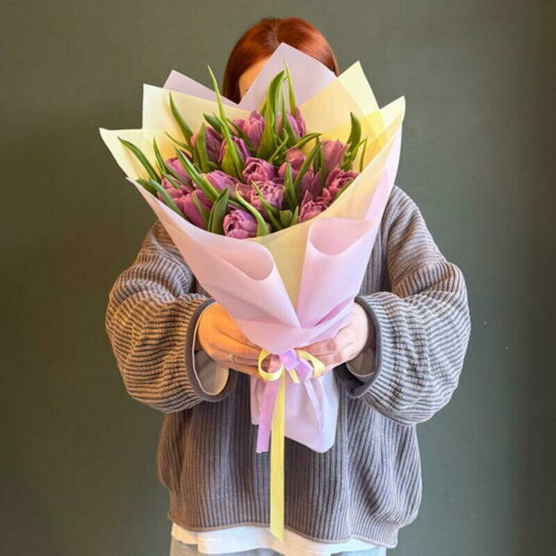 15 пионовидных сиреневых тюльпанов, стандартный